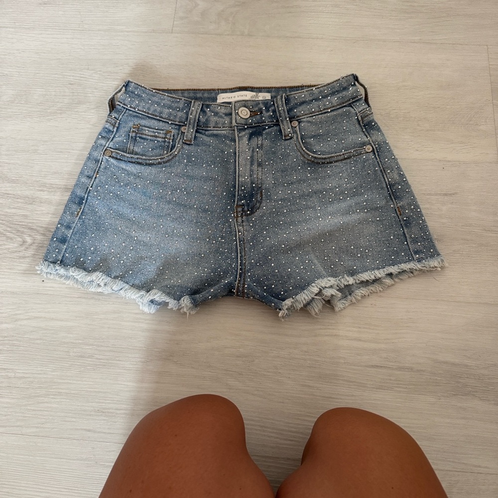 Altar'd State Blue Distressed Jean Shorts